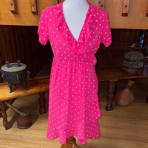 Mama Licious size small S maternity Pink Polka Dot Ruffle Dress